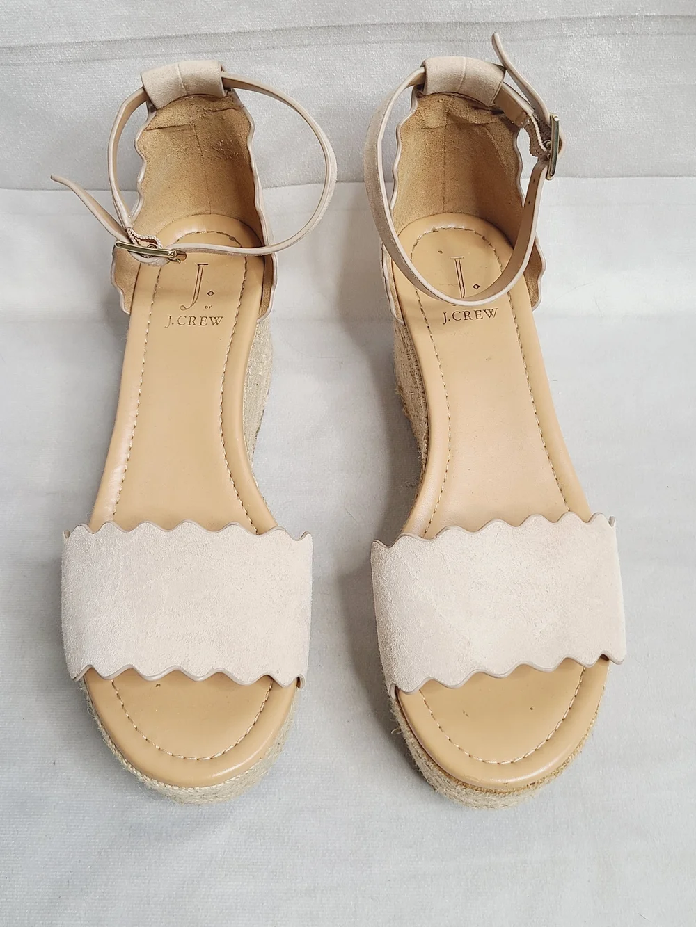 J. Crew Beige Scalloped Espadrille Wedge Sandals